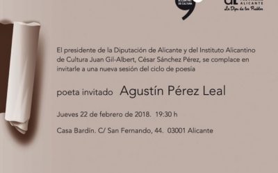 El poeta Agustín Pérez Leal protagoniza la segunda sesión del ciclo ‘Alimentando Lluvias’ del Instituto de Cultura Juan Gil-Albert