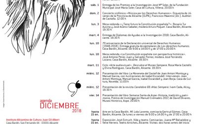 Publicada la agenda mensual de actividades del mes de diciembre de 2018